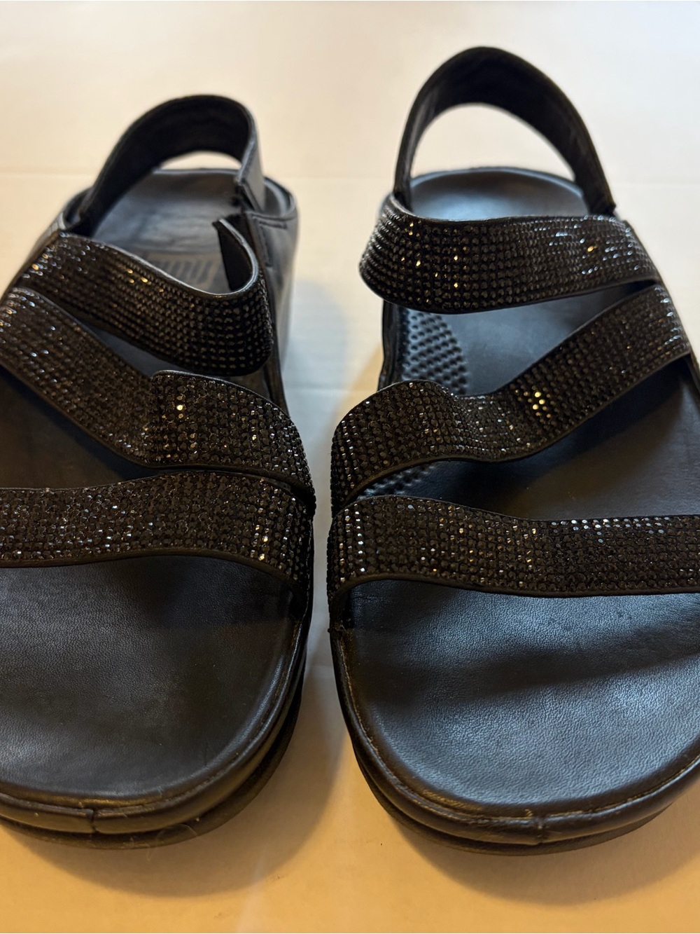 Fitflop Slip-On Black Crystal Strap Comfort Sandals - Size 5